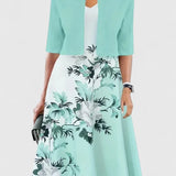 Women's Elegant Midi Dress - Tailored Silhouette | Spring - Green