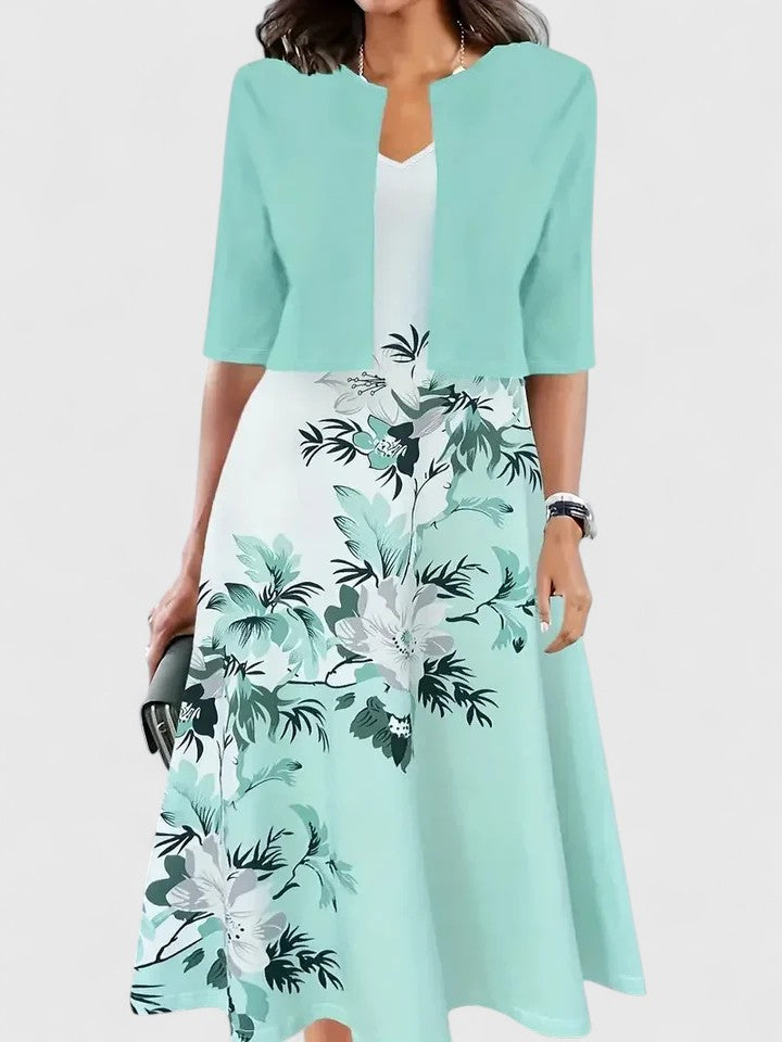 Women's Elegant Midi Dress - Tailored Silhouette | Spring - Green
