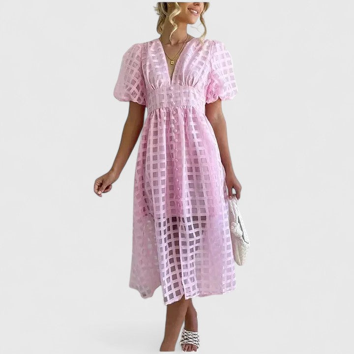 Women's Elegant Midi Dress - Versatile Day to Night | Spring - Baby Pink