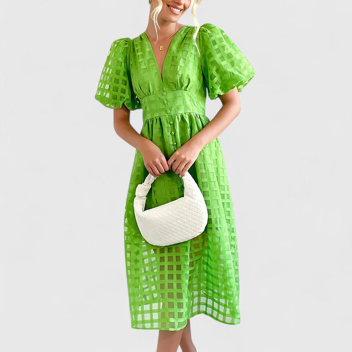 Women's Elegant Midi Dress - Versatile Day to Night | Spring - Green