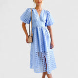 Women's Elegant Midi Dress - Versatile Day to Night | Spring - Light Blue