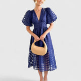 Women's Elegant Midi Dress - Versatile Day to Night | Spring - Navy