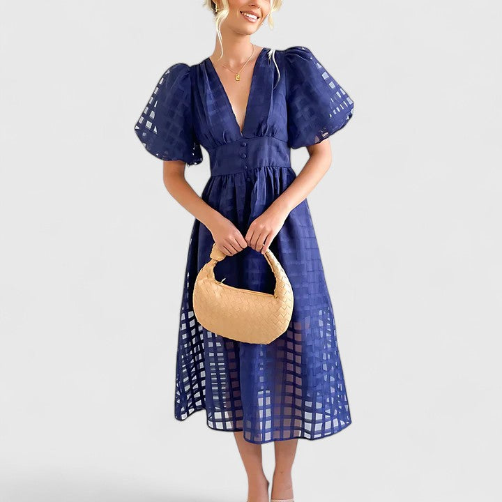 Women's Elegant Midi Dress - Versatile Day to Night | Spring - Navy