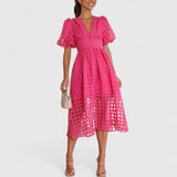 Women's Elegant Midi Dress - Versatile Day to Night | Spring - Pink