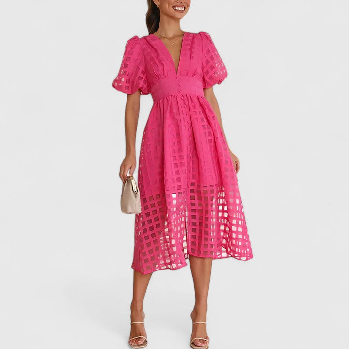 Women's Elegant Midi Dress - Versatile Day to Night | Spring - Pink