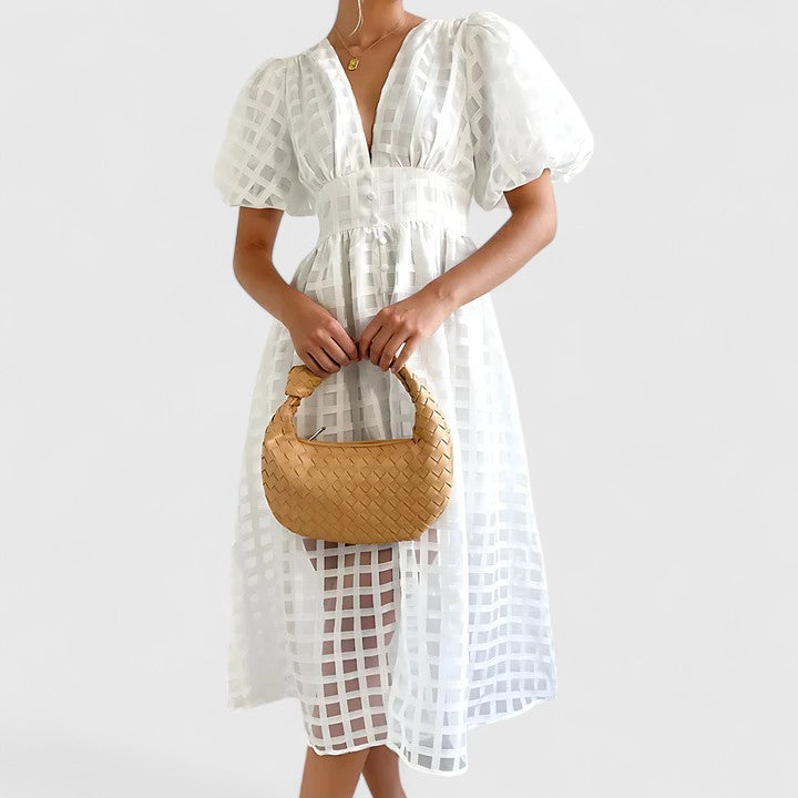 Women's Elegant Midi Dress - Versatile Day to Night | Spring - White