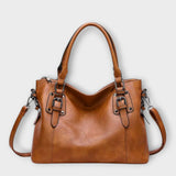 Women's Elegant Shoulder Bag - Structured Flap Design - Brown