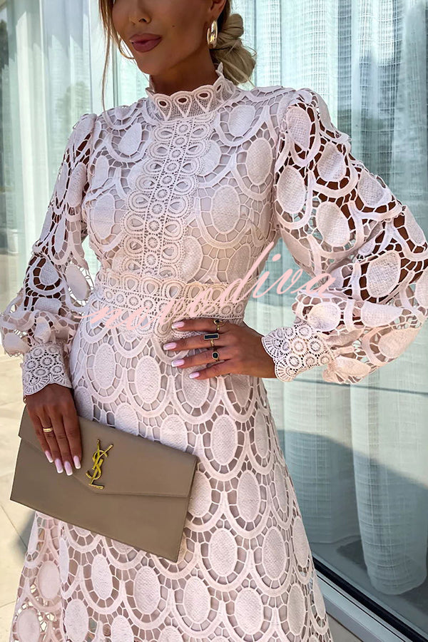 Women's Elegant Summer Dress | Lace Design | Midi - Beige