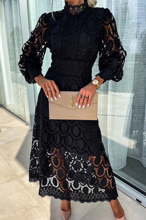 Women's Elegant Summer Dress | Lace Design | Midi - Black