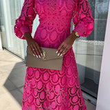 Women's Elegant Summer Dress | Lace Design | Midi - Pink