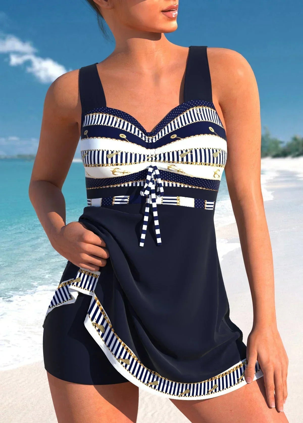 Women's Elegant Swimsuit Dress - Flowing Summer Style - Black