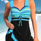 Women's Elegant Swimsuit Dress - Flowing Summer Style - Blue