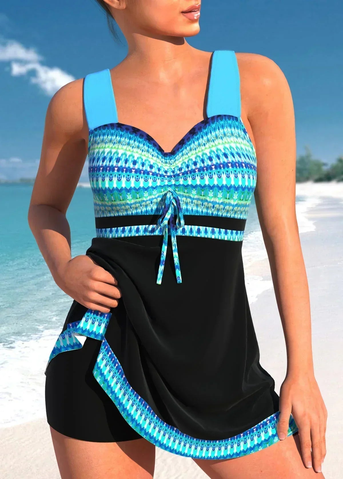 Women's Elegant Swimsuit Dress - Flowing Summer Style - Blue