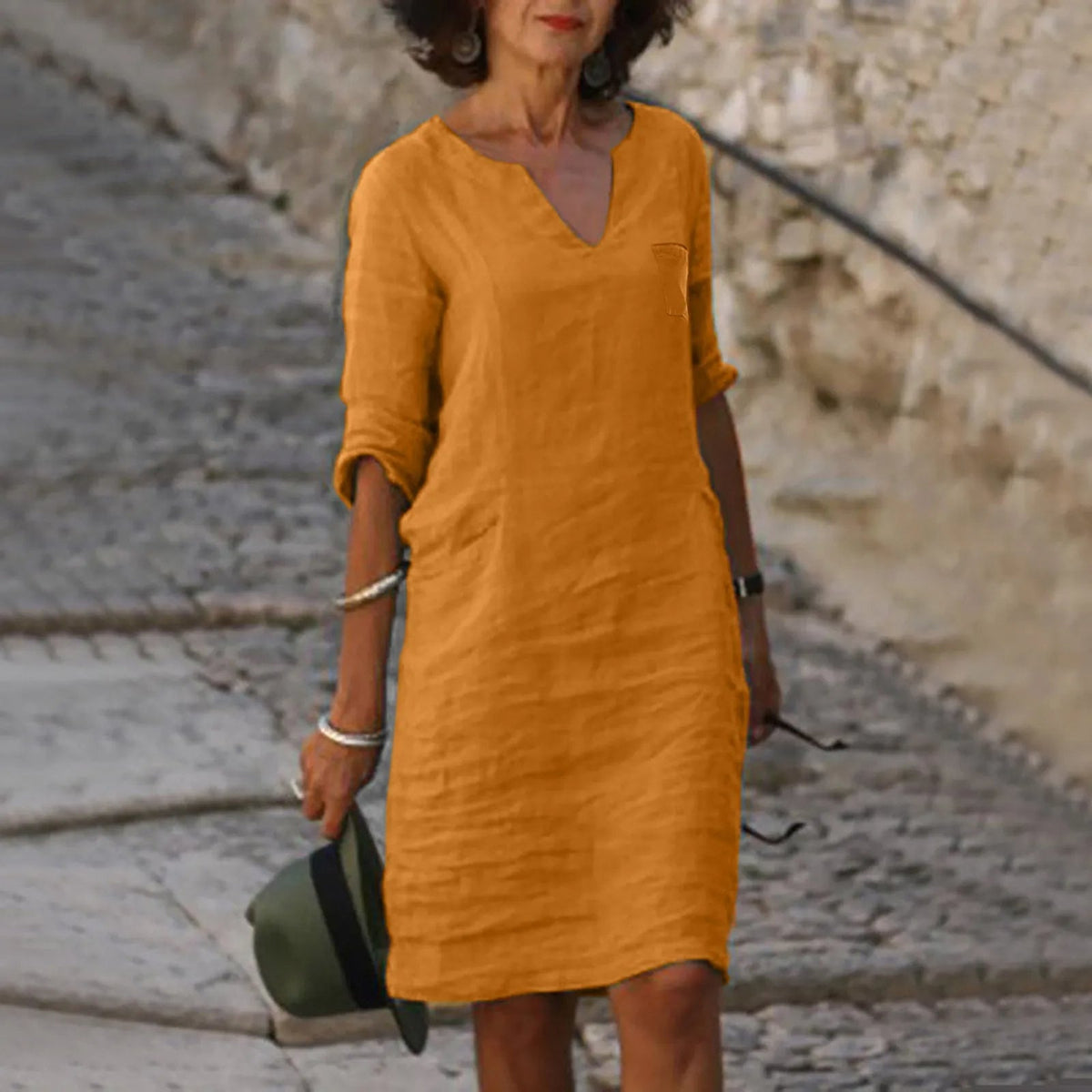 Women's Elegant Tunic Dress - Versatile Summer Style - Orange