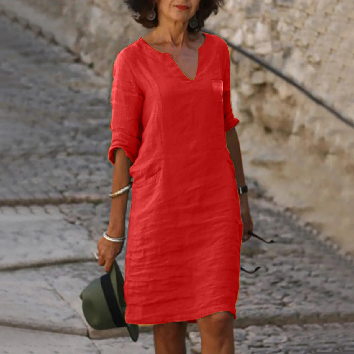 Women's Elegant Tunic Dress - Versatile Summer Style - Red