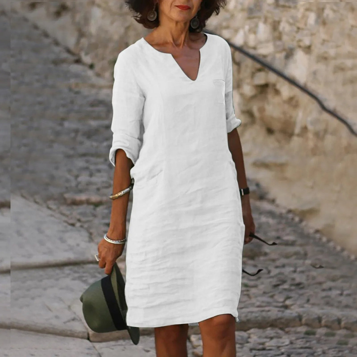 Women's Elegant Tunic Dress - Versatile Summer Style - White