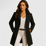 Women's Elegant Wool Coat - Classic Tailored Silhouette | Autumn - Black