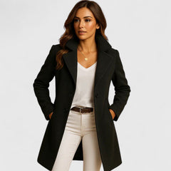 Women's Elegant Wool Coat - Classic Tailored Silhouette | Autumn - Black