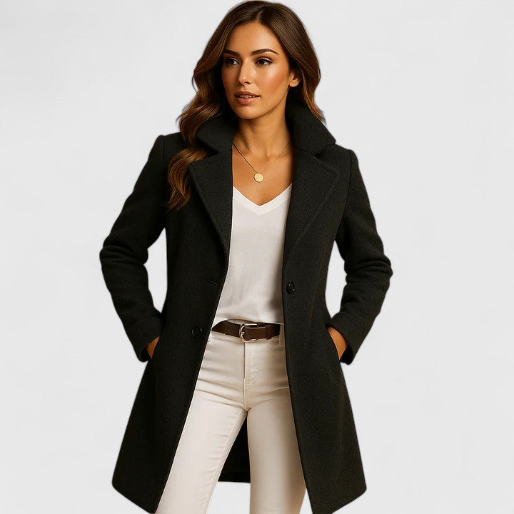 Women's Elegant Wool Coat - Classic Tailored Silhouette | Autumn - Black