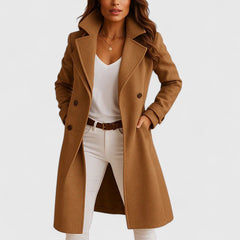 Women's Elegant Wool Coat - Classic Tailored Silhouette | Autumn - Camel