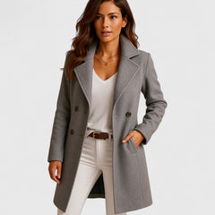 Women's Elegant Wool Coat - Classic Tailored Silhouette | Autumn - Grey