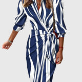 Women's Elegant Wrap Dress with Print - Flattering Fit | Spring - Blue