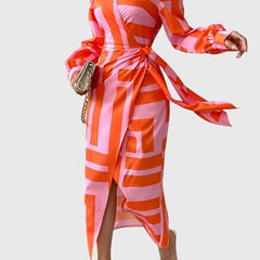 Women's Elegant Wrap Dress with Print - Flattering Fit | Spring