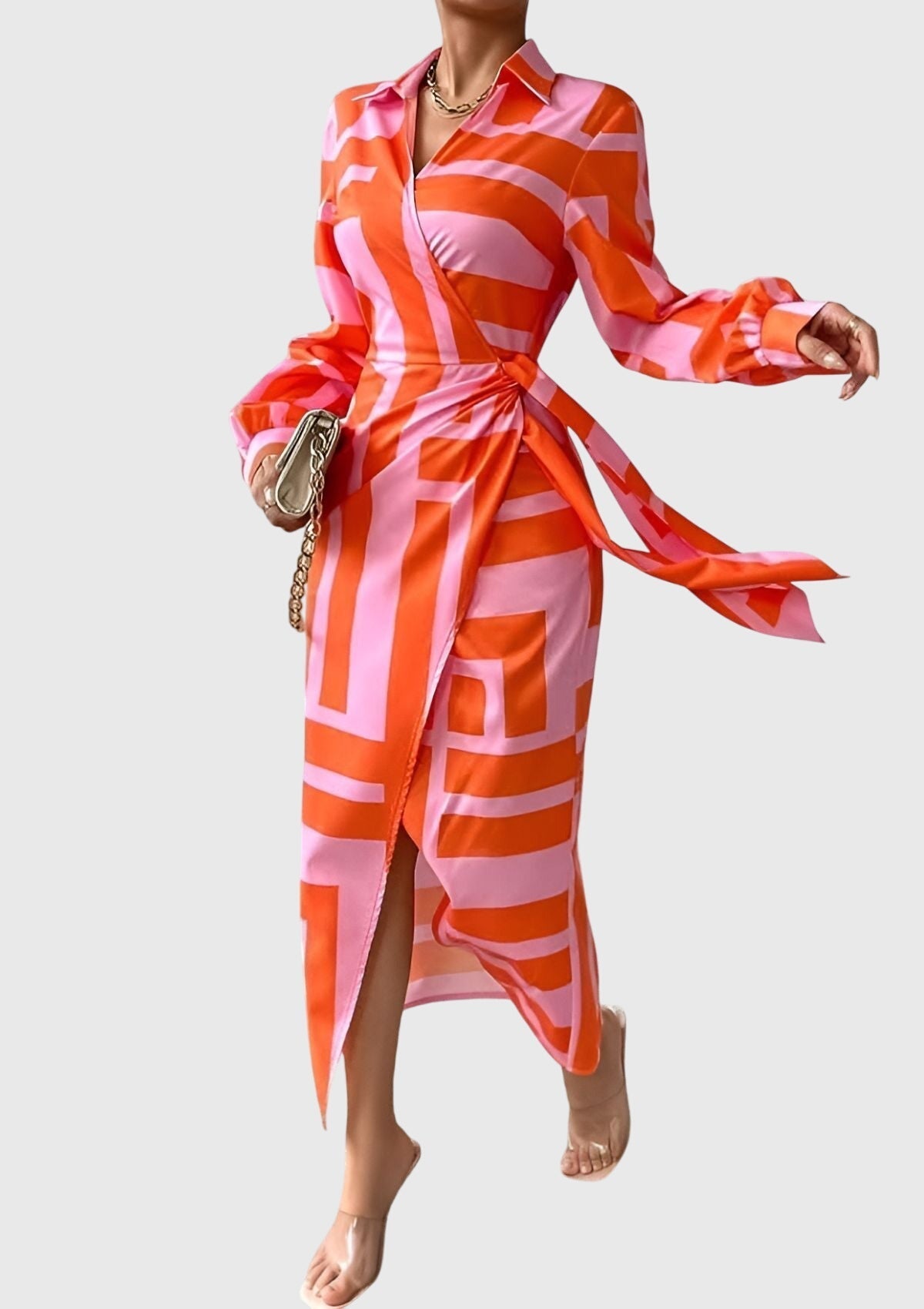 Women's Elegant Wrap Dress with Print - Flattering Fit | Spring