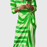 Women's Elegant Wrap Dress with Print - Flattering Fit | Spring - Green