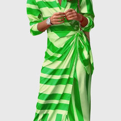 Women's Elegant Wrap Dress with Print - Flattering Fit | Spring - Green