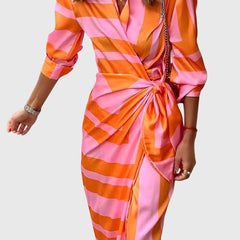 Women's Elegant Wrap Dress with Print - Flattering Fit | Spring - Orange