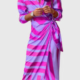 Women's Elegant Wrap Dress with Print - Flattering Fit | Spring - Purple