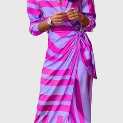 Women's Elegant Wrap Dress with Print - Flattering Fit | Spring - Purple