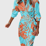 Women's Elegant Wrap Dress with Print - Flattering Fit | Spring - Turquoise