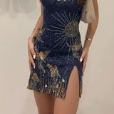 Women's Embellished Glitter Mini Cocktail Dress - Celestial Fairy - XS