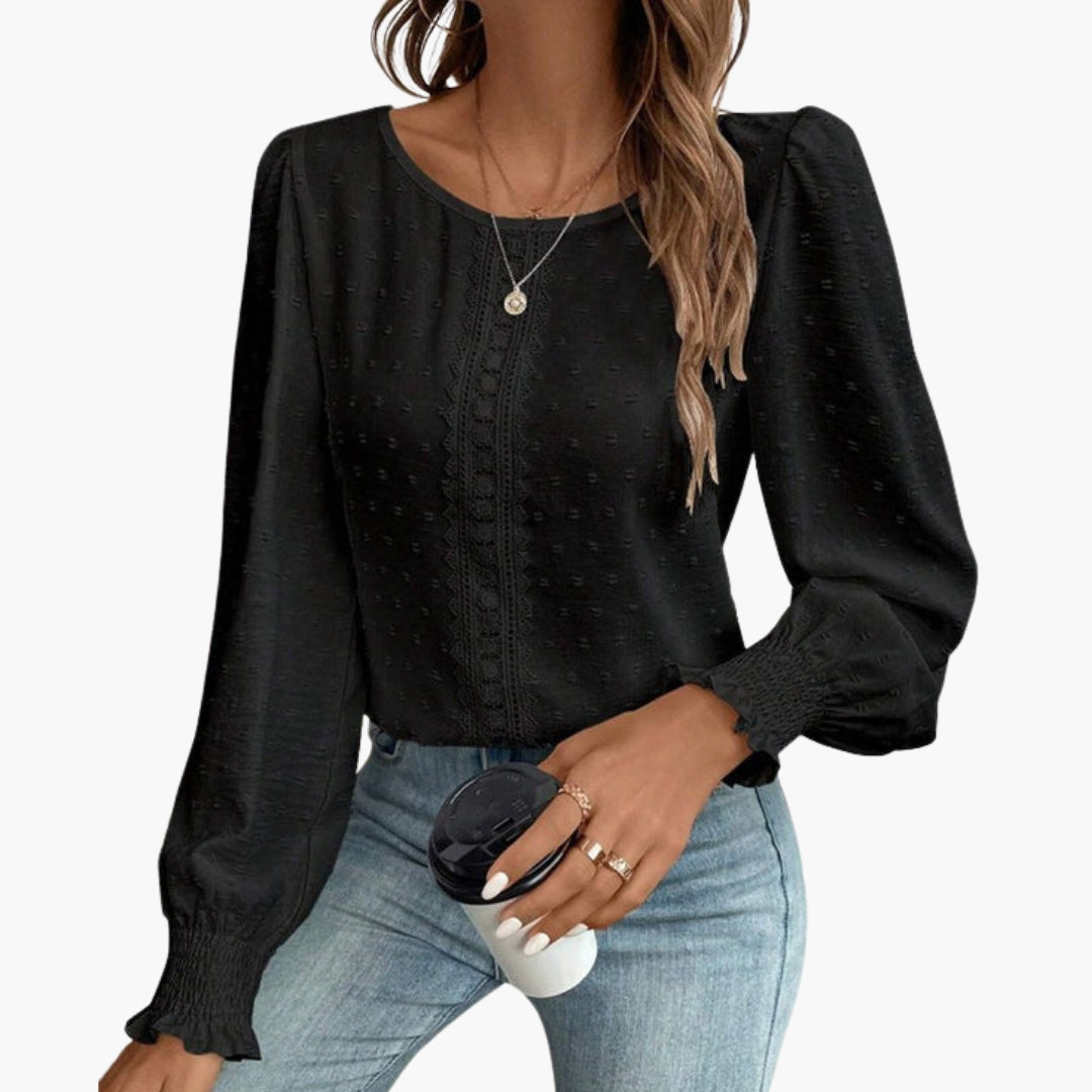 Women's Embroidered Blouse | Long Sleeves | Smocked | Summer - Black