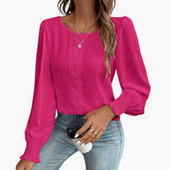 Women's Embroidered Blouse | Long Sleeves | Smocked | Summer - Red