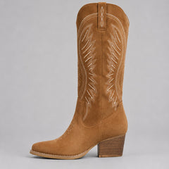 Women's Embroidered Suede Cowboy Boots - Western Pointed Toe | Autumn