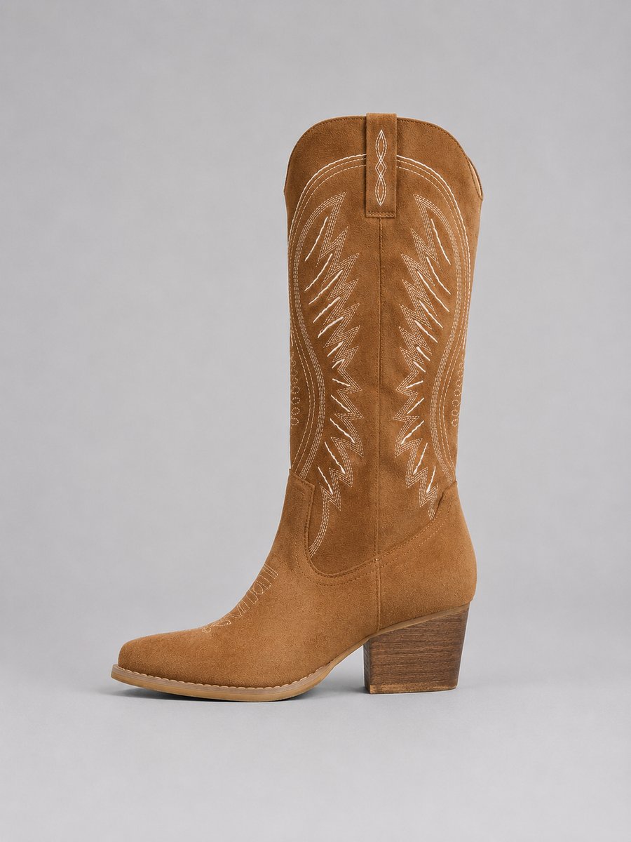 Women's Embroidered Suede Cowboy Boots - Western Pointed Toe | Autumn