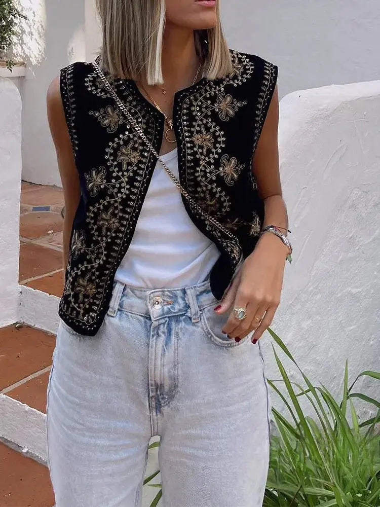Women's Embroidered Velvet Vest | Elegant | Luxe | Autumn