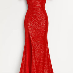 Women's Evening Dress | Glitter | Off-Shoulder | Autumn - Red