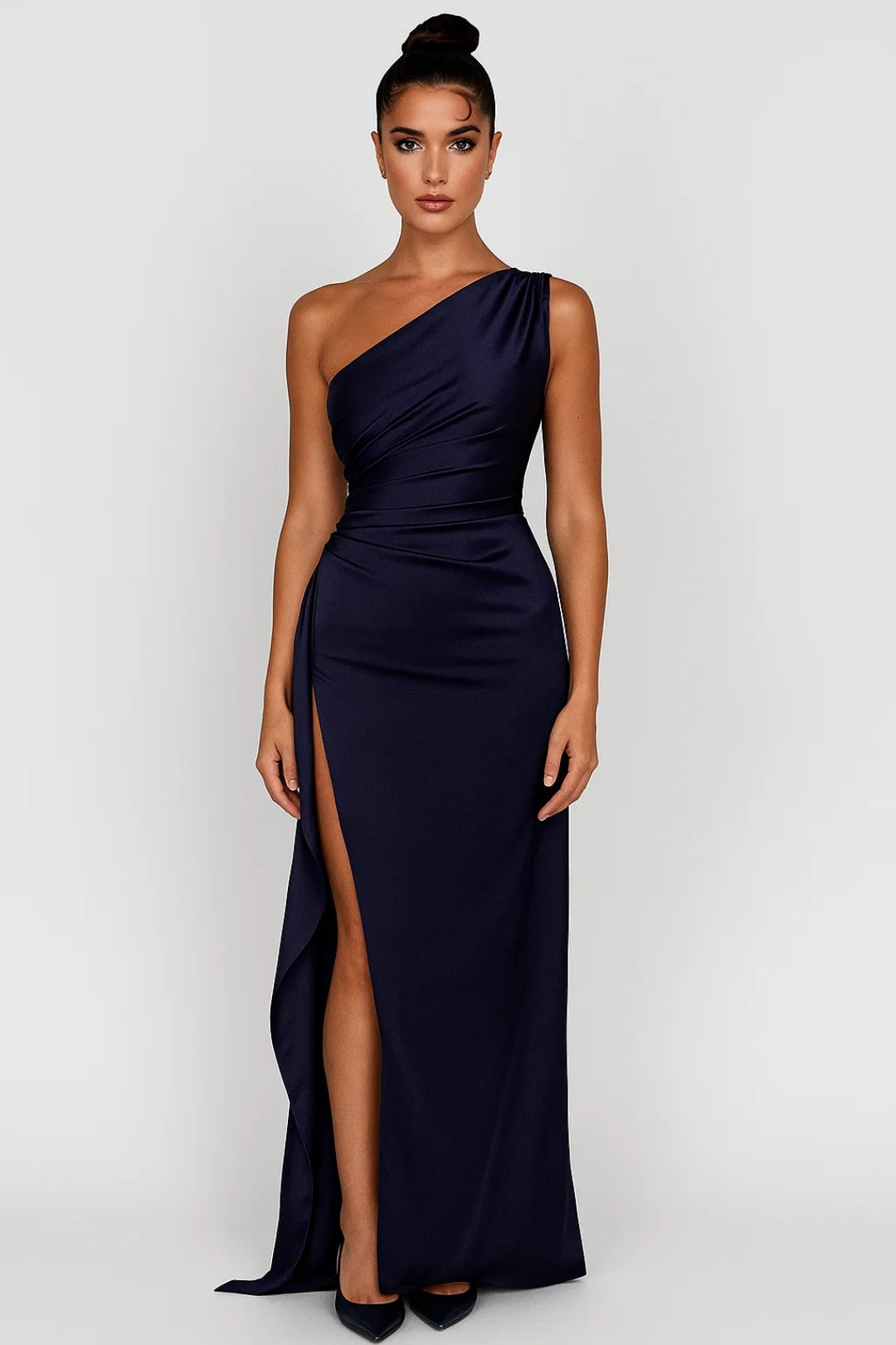 Women's Evening Dress | One Shoulder | Long Slit | Autumn - Navy