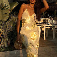 Women's Evening Dress | Spaghetti Strap | Gold | Spring - Gold