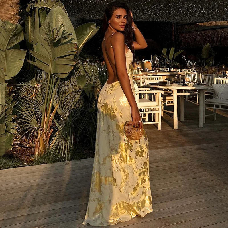 Women's Evening Dress | Spaghetti Strap | Gold | Spring
