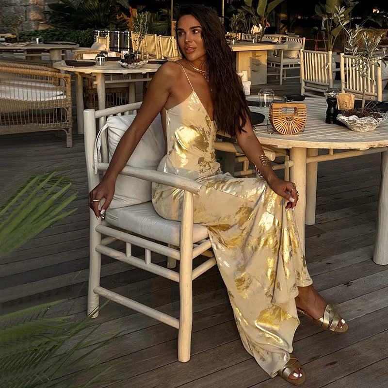 Women's Evening Dress | Spaghetti Strap | Gold | Spring