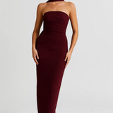 Women's Evening Dress | Strapless | Shawl Detail | Autumn - Burgundy