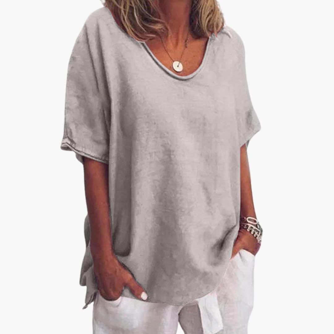 Women's Everyday Blouse | Round Neck | Short Sleeves | Summer - Gray