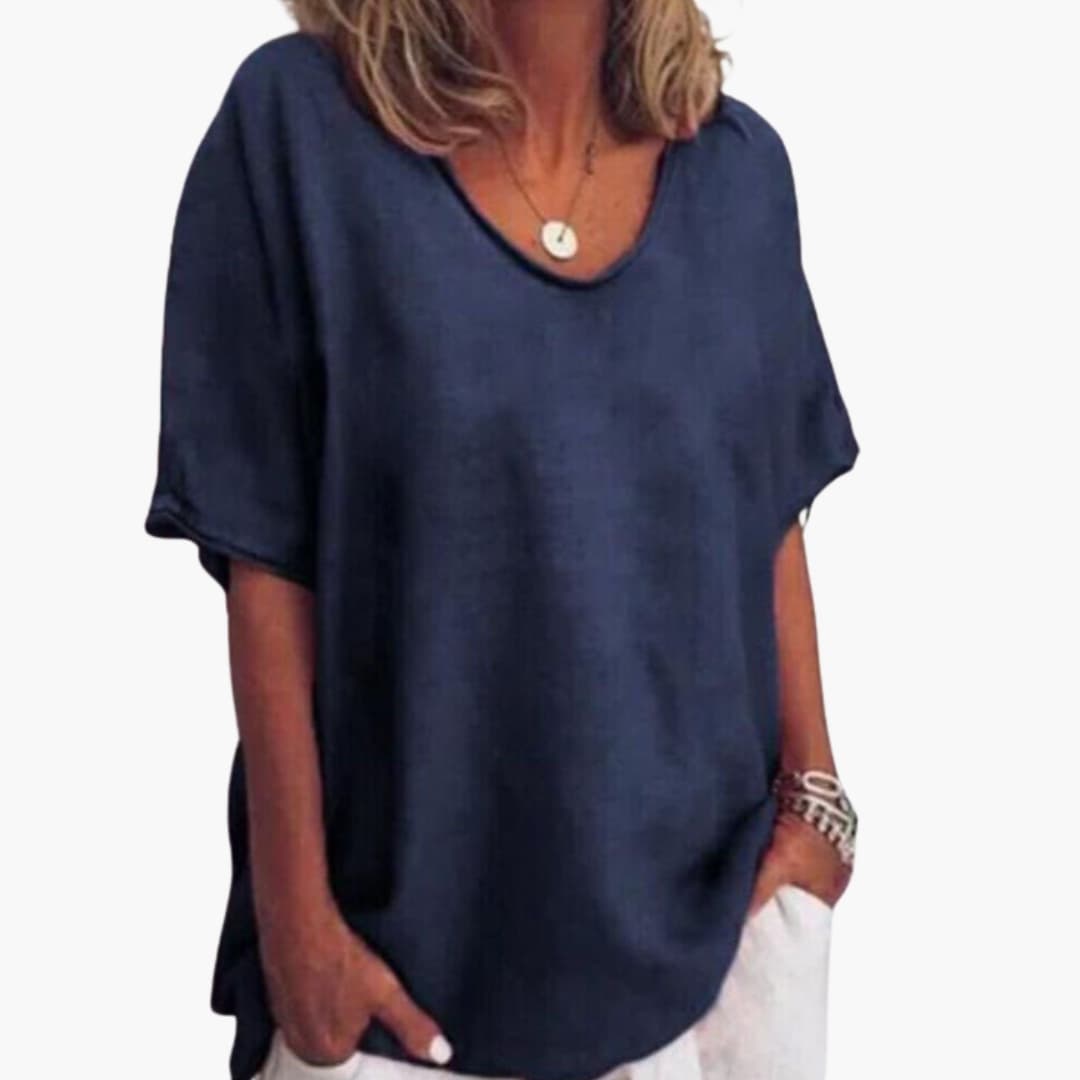 Women's Everyday Blouse | Round Neck | Short Sleeves | Summer - Navy