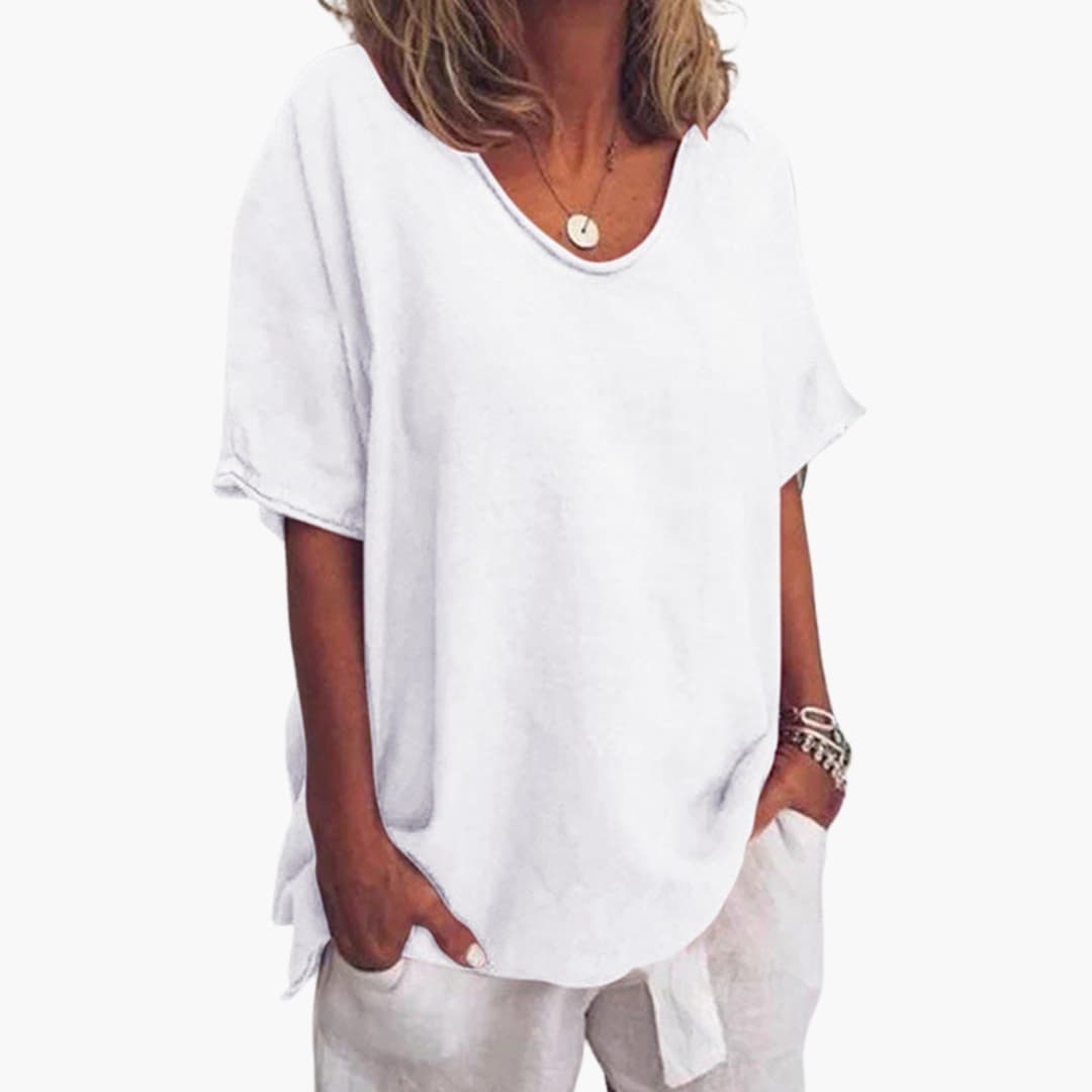 Women's Everyday Blouse | Round Neck | Short Sleeves | Summer - White