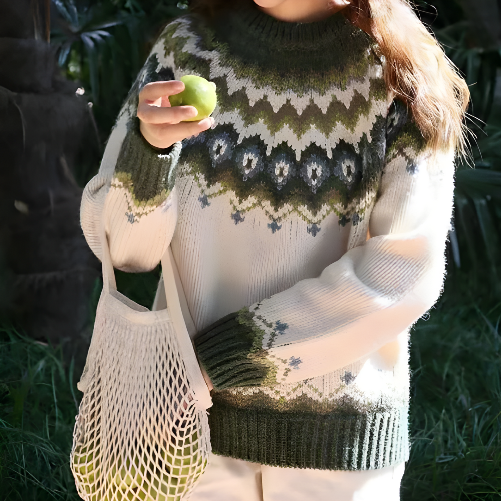 Women's Fair Isle Sweater | Relaxed Winter Knit - Army Green